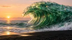 Emerald glass wave at dawn